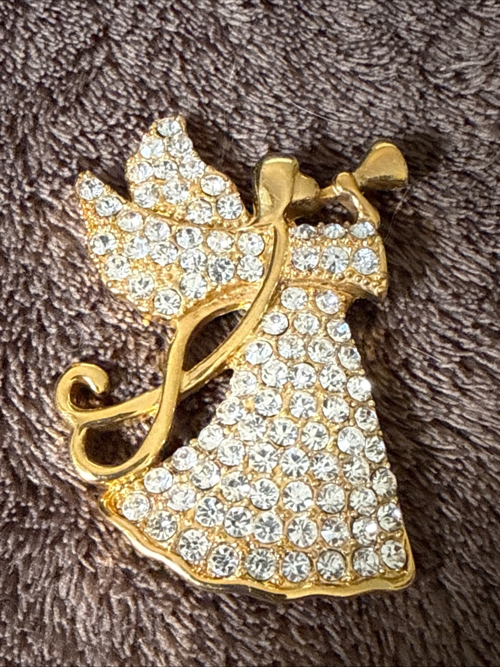 Gold Crystal Angel MONET Brooch Vintage pin rhinestones